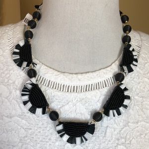 J CREW Leather/Beads//Straw Half-Moon Striped Gold Ribbon-tie 39” long  $139 NEW